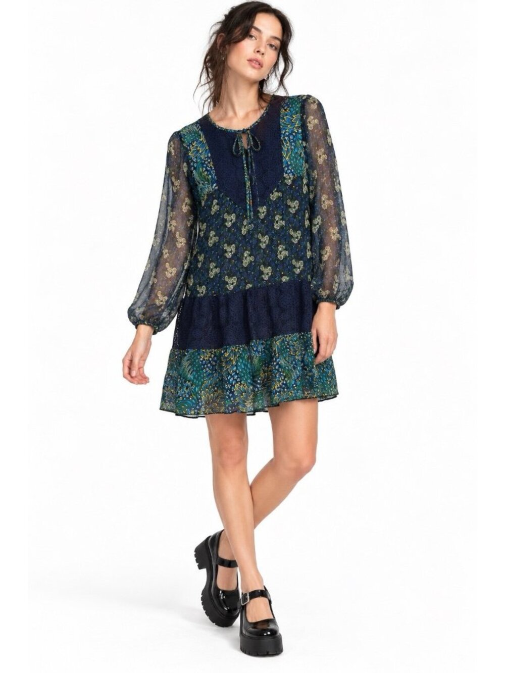 ANNA SUI dress 4 sheer floral lace boho whimsigoth 100% silk dark romantic